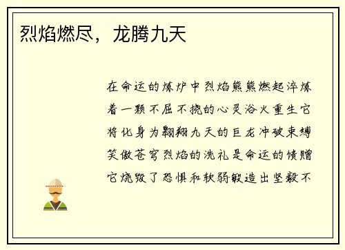 烈焰燃尽，龙腾九天